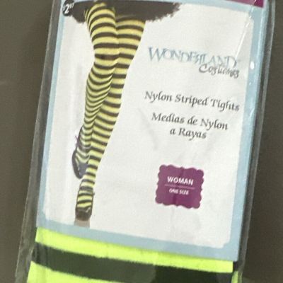 Wonderland Costumes~Woman One Size Green & Black Striped Tights Witch/Cosplay